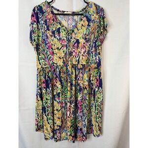 Be Stage Boho Floral Babydoll Top Tunic Oversized Flowy Colorful Womens L